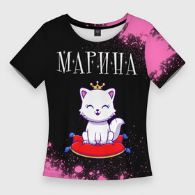 Женская футболка 3D Slim с принтом Марина  КОШКА  Брызги в Екатеринбурге,  |  | paint | брызги | имена | имени | имя | кошка | краска | марина | мариночка | мариша | маришка | русский | фамилия