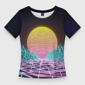 Женская футболка 3D Slim с принтом Vaporwave  Закат солнца в горах  Neon в Екатеринбурге,  |  | mountains | neon | sun | sunset | vaporwave | горы | закат | неон | солнце