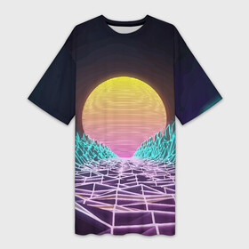 Платье-футболка 3D с принтом Vaporwave  Закат солнца в горах  Neon в Екатеринбурге,  |  | mountains | neon | sun | sunset | vaporwave | горы | закат | неон | солнце