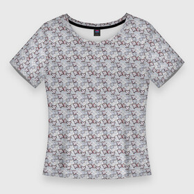 Женская футболка 3D Slim с принтом полосатые цветочки в Екатеринбурге,  |  | красный | мода | полоски | серые полоски | серый | синий | стилизованые цветы | том браун | четырёлистник
