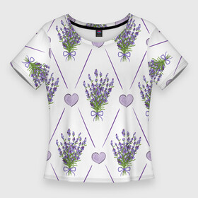 Женская футболка 3D Slim с принтом Лавандовые сердца в Екатеринбурге,  |  | букеты | букеты лаванды | лаванда | сердца | цветы