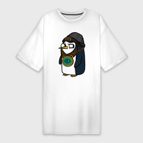 Платье-футболка хлопок с принтом Пингвин бастард в Екатеринбурге,  |  | bastard | penguin | бастард | в шапке | пингвин | цепь | шапка