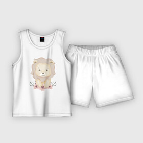 Детская пижама с шортами хлопок с принтом Милый Львёнок С Цветами в Екатеринбурге,  |  | animals | beast | cute | lion | животные | звери | лев | львёнок
