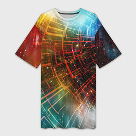 Платье-футболка 3D с принтом Portal  Neon Space  туннель из энергетических панелей в Екатеринбурге,  |  | Тематика изображения на принте: cosmos | neon | portal | space | stars | звёзды | космос | неон | портал | пространство