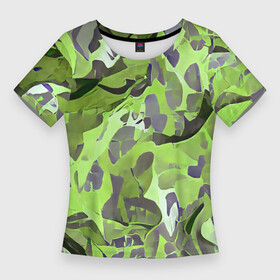 Женская футболка 3D Slim с принтом Green breeze в Екатеринбурге,  |  | art | camouflage | colors | gray | green | military | pattern | soldier | war | военный | зеленый | камуфляж | маскировка | паттерн | серый | солдат | узор