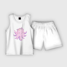 Детская пижама с шортами хлопок с принтом Милая Осьминожка С Цветами в Екатеринбурге,  |  | animals | beast | cute | octopus | животные | звери | милый | осьминог | осьминожка