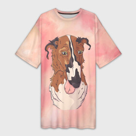 Платье-футболка 3D с принтом Уставшая старая собака в Екатеринбурге,  |  | пес | песик | собака | собачка | усталость