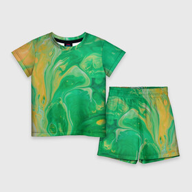 Детский костюм с шортами 3D с принтом Зелено оранжевая абстракция в Екатеринбурге,  |  | Тематика изображения на принте: абстрактное | абстракционизм | абстракция | акварель | жидкость | зеленый | искусство | круг | оранжевый | пятно | текстура | узор | цвет