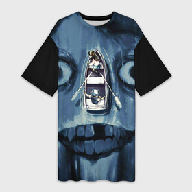 Платье-футболка 3D с принтом Арт  хоррор в Екатеринбурге,  |  | handeyework | аниме | арт | бойтесь | боюсь | водяной | глаза | кикимора | лицо | лодка | мумия | плавание | пучиглазый | рисунок | синий | страшное | темно миний | хоррор