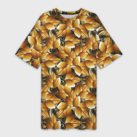 Платье-футболка 3D с принтом объемные желтые листья в Екатеринбурге,  |  | abstract | абстракция | геометрия | калейдоскоп | классика | линии | паттерн | текстура | узор | узоры