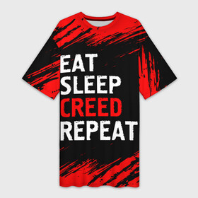 Платье-футболка 3D с принтом Eat Sleep Creed Repeat  Краски в Екатеринбурге,  |  | creed | eat sleep creed repeat | logo | ассасин | игра | игры | краска | крид | лого | логотип | символ