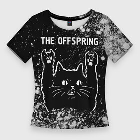 Женская футболка 3D Slim с принтом The Offspring  Rock Cat в Екатеринбурге,  |  | band | metal | offspring | rock | the | the offspring | группа | кот | краска | краски | оффспринг | рок | рок кот