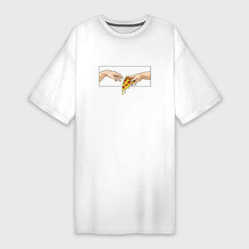 Платье-футболка хлопок с принтом Creation of Pizza в Екатеринбурге,  |  | вкусный | вкусняшка | еда | искусство | картина | микеланджело | пицца | сикстинская капелла | сотворение адама | сотворение пиццы | средневековье | фреска