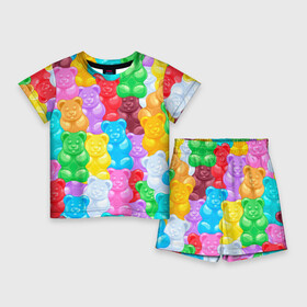 Детский костюм с шортами 3D с принтом мармеладные мишки разноцветные в Екатеринбурге,  |  | background | bear | bears | colorful | gummy bears | haribo | marmalade | multicolor | sweets | мармелад | мармеладные мишки | медведи | медведь | мишки | мультицвет | разноцветный | сладости | фон | харибо