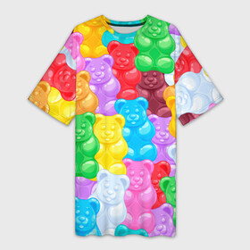 Платье-футболка 3D с принтом мармеладные мишки разноцветные в Екатеринбурге,  |  | background | bear | bears | colorful | gummy bears | haribo | marmalade | multicolor | sweets | мармелад | мармеладные мишки | медведи | медведь | мишки | мультицвет | разноцветный | сладости | фон | харибо