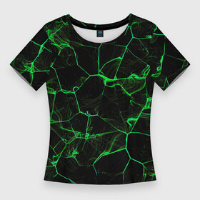 Женская футболка 3D Slim с принтом Абстракция  Черно зеленый фон  дым в Екатеринбурге,  |  | black | green | lines | абстракт | абстракция | дым | зеленое пламя | зеленый | линии | молния | свет | текстура | узоры | фон | черный