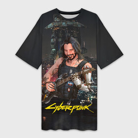 Платье-футболка 3D с принтом Johnny в гитарой Джонни  Cyberpunk2077 в Екатеринбурге,  |  | 2077 | cyberpunk | cyberpunk 2077 | jognny | night city | vi | ви | джони | джонни | кибер | киберпанк | найтсити | панк