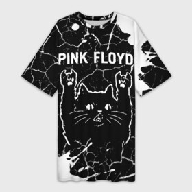 Платье-футболка 3D с принтом Pink Floyd  Rock Cat в Екатеринбурге,  |  | band | floyd | metal | paint | pink | pink floyd | rock | брызги | группа | кот | краска | пинк | рок | рок кот | флойд