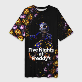 Платье-футболка 3D с принтом Five Nights at Freddy s Луна (паттерн) в Екатеринбурге,  |  | 5 ночей с фредди | daycare att | five nights at freddys | foxy | security breach | аниматроники | воспитатель | игра | компьютерная игра | луна | фокси | фредди | фреди | чика