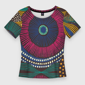 Женская футболка 3D Slim с принтом Африка. Орнамент в Екатеринбурге,  |  | африка | африканский узор | круги | линия | орнамент | узор | этника