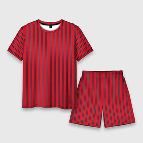Мужской костюм с шортами 3D с принтом Красно черный узор в полоску в Екатеринбурге,  |  | red striped | striped pattern | красный и черный | полоска | ретро