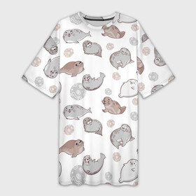 Платье-футболка 3D с принтом Милые тюлени в Екатеринбурге,  |  | животное | милота | семья | тюлени | тюлень