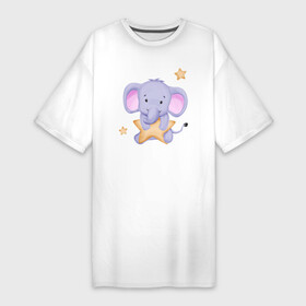Платье-футболка хлопок с принтом Милый Слонёнок Со Звездой в Екатеринбурге,  |  | Тематика изображения на принте: animals | beast | cute | животные | звери | милый | слон | слонёнок