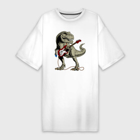 Платье-футболка хлопок с принтом Динозавр рокер в Екатеринбурге,  |  | dino | dinosaur | tyrannosaurus | tyrex | архозавр | гитара | дино | динозавр | динозавры | рок | тираннозавр | тирекс | юрский период | ящер