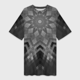 Платье-футболка 3D с принтом Серый геометрический орнамент калейдоскоп в Екатеринбурге,  |  | grey | kaleidoscope | ornament | геометрический | черно белый