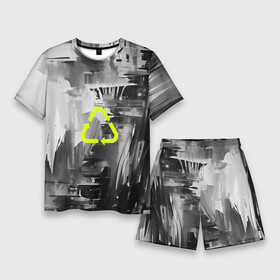 Мужской костюм с шортами 3D с принтом Recycling в Екатеринбурге,  |  | black | dark | green | monochrome | recycling | white | белый | бесцветный | зеленый | значок | кислотный | краски | монохромный | переработка | стрелки | темный | чернобелый | черный
