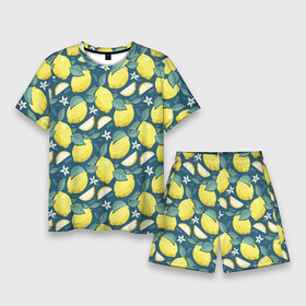 Мужской костюм с шортами 3D с принтом Cute lemon pattern в Екатеринбурге,  |  | fruit | lemon | pattern | лимон | лимоны | паттерн | фрукт | фрукты