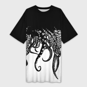 Платье-футболка 3D с принтом В щупальцах осьминога в Екатеринбурге,  |  | octopus | асьменог | асьминог | в щупальцах осьминога | животное | морские животные | октопус | осьминог | подводный мир | щупальца | щупальцы