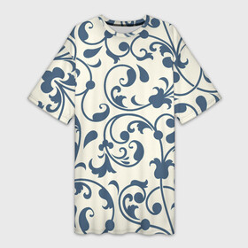 Платье-футболка 3D с принтом Гжелевый вьюнок в Екатеринбурге,  |  | арт | вектор | вьюнок | гжель | народный рисунок | рисунок | синий | синий рисунок | хохлома | цветок | цветы