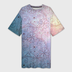 Платье-футболка 3D с принтом Градиентный вьюнок в Екатеринбурге,  |  | арт | вектор | векторный рисунок | гжель | градиент | народный рисунок | рисунок | синий | синий рисунок | хохлома | цветок | цветы