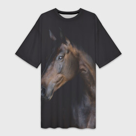 Платье-футболка 3D с принтом Лошадь. Благородство в Екатеринбурге,  |  | благородный | гнедой | голова лошади | животное | конь | лошадь | масть