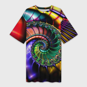 Платье-футболка 3D с принтом Красочная фрактальная спираль  Colorful fractal spiral в Екатеринбурге,  |  | fashion | fractal | neon | spiral | vanguard | авангард | мода | неон | спираль | фрактал
