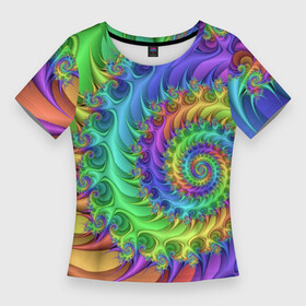Женская футболка 3D Slim с принтом Красочная фрактальная спираль  Узор  Colorful fractal spiral  Pattern в Екатеринбурге,  |  | abstraction | color | neon | pattern | spiral | абстракция | неон | спираль | узор | цвет