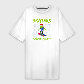 Платье-футболка хлопок с принтом SKATERS лягушонок на скейтборде в Екатеринбурге,  |  | board | extreme | frog | skate | skateboard | skateboarder | skateboarding | доска | жаба | квакушка | квакша | лягва | лягуха | лягушка | лягушки | скейт | скейтборд | скейтбординг | скейтбордист | фрог | экстрим