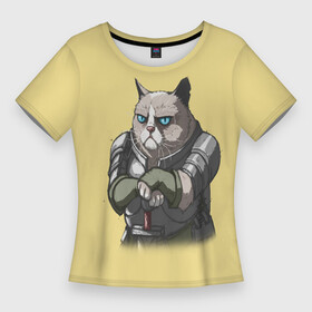 Женская футболка 3D Slim с принтом Сер Рыцарь Грумпи Кот в Екатеринбурге,  |  | cat | grumpy | knight | skerim | воин | дракон | королевство | кот | кошка | рыцарь | скайрим