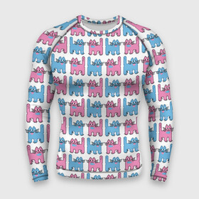 Мужской рашгард 3D с принтом Пиксельные коты: розовый и голубой, паттерн в Екатеринбурге,  |  | бесшовный паттерн | котики | коты | кошки | паттерн | пиксели | пиксель арт | розовый | рыбка | сердце