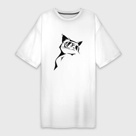 Платье-футболка хлопок с принтом Блатной кот в очках в Екатеринбурге,  |  | девушкам | животное | звери | интернет приколы | классная футболка | кот | кот в очках | котенок | кошка | любовь | мем | модный принт | новый мем | очки | подарок | подруге | прикол | прикольный принт
