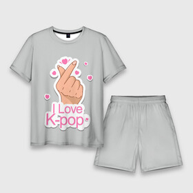 Мужской костюм с шортами 3D с принтом Я люблю K pop  жест Хани в Екатеринбурге,  |  | bts | k pop | бтс | музыка | рука с сердцем | символ | символ бтс