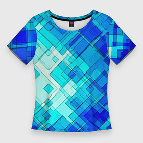 Женская футболка 3D Slim с принтом СИНЕ ГОЛУБЫЕ КВАДРАТЫ в Екатеринбурге,  |  | абстрактный | геометрический | искусство | композиция | красочный | минималистский | модернизм | современный | стиль | узор