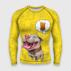 Мужской рашгард 3D с принтом BeerBull в Екатеринбурге,  |  | beer | pitbull | квас | любитель кваса | м | мем | мем с собакой | напиток | пенный напиток | питбуль | собака | собака мечтает | хочу квас