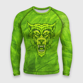 Мужской рашгард 3D с принтом Ядовитый волк в Екатеринбурге,  |  | волк | волчище | голова | дикий | желтоватый | желтый | жестокий | зеленоватый | зеленый | злобный | злой | кислотный | лютый | сердитый | хищник | ядовитый | яростный