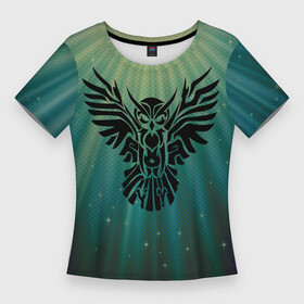 Женская футболка 3D Slim с принтом Сова в лучах в Екатеринбурге,  |  | блеск | закат | лучи | сова | тату | текстура | тень | тень совы | филин