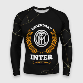 Мужской рашгард 3D с принтом Лого Inter и надпись Legendary Football Club на темном фоне в Екатеринбурге,  |  | club | football | inter | logo | звезды | интер | клуб | космос | лого | мяч | символ | спорт | футбол | футболист | футболисты | футбольный