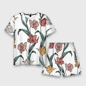 Мужской костюм с шортами 3D с принтом Цветы Разноцветные Тюльпаны в Екатеринбурге,  |  | flowers | букет | природа | растение | тюльпан | флора | цветы