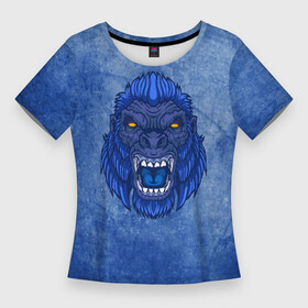 Женская футболка 3D Slim с принтом Галактическая горилла в Екатеринбурге,  |  | бигфут | гневный | голова | гордый | горилла | гримаса | дикий | животное | зверь | злой | йети | монстр | мощный | мощь | обезьяна | опасный | примат | разгневанный | сердитый | сила | синий