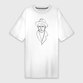 Платье-футболка хлопок с принтом Маяковский, портрет одной линией в Екатеринбурге,  |  | в шляпе | лайнарт | линией | лицо | маяковский | минималистичный | одной | портрет
